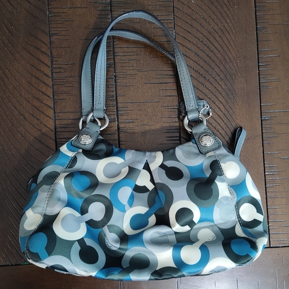 COACH Mini Maggie BAG Blue White Gray Mia Bias Op Art Purse - Picture 2 of 14